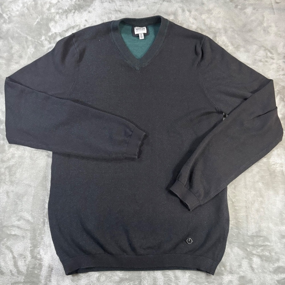Armani Collezioni Mens V-Neck Sweater Grey Green Viscose Blend 6XCM01 CM04Z XS